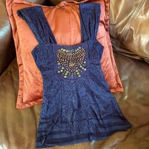 Free People - blue beaded tank